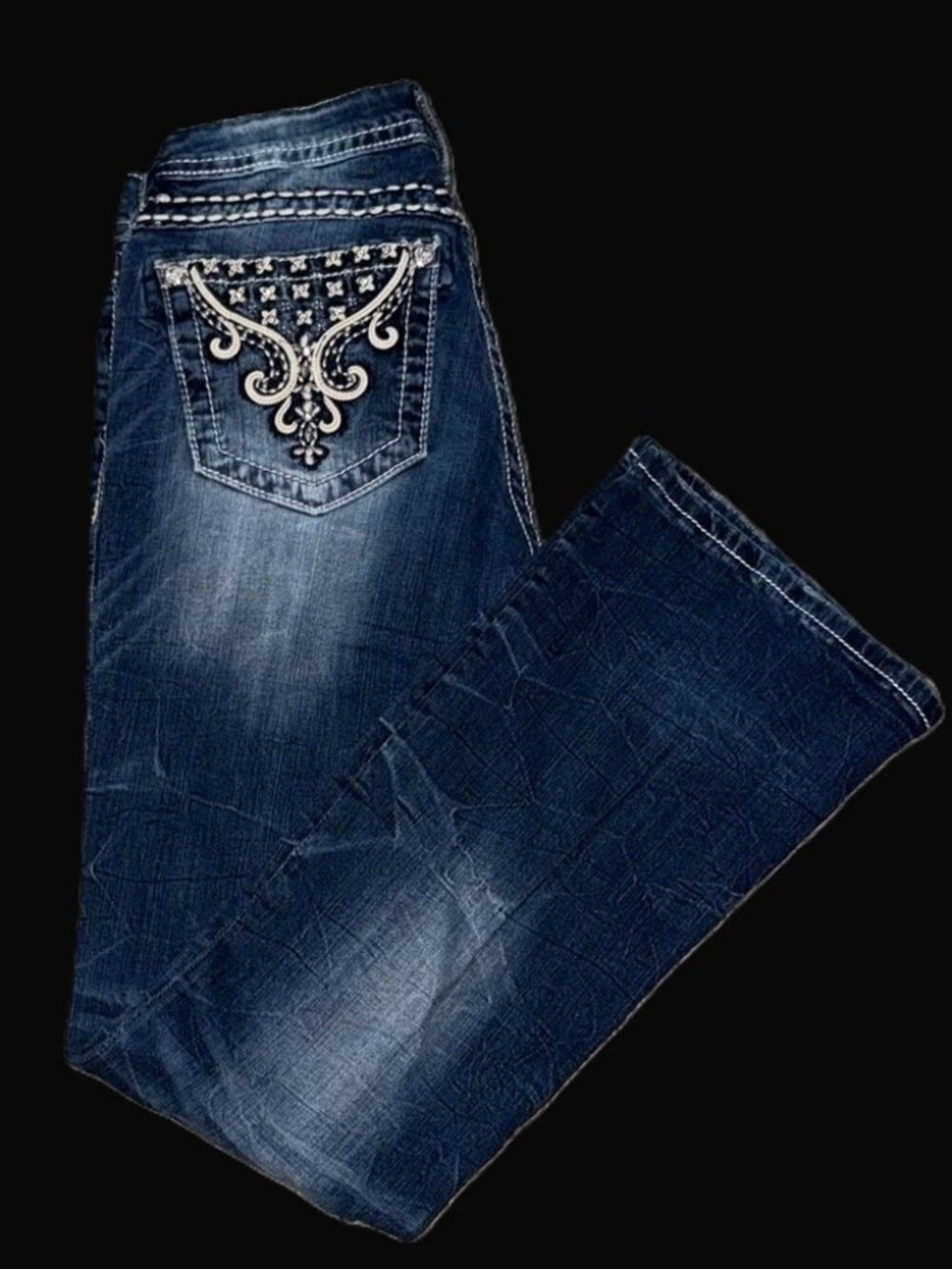 Miss Me  Blue Boot Cut Jeans with Embellished Pocket (Signature Boot) 28 X 32 - Picture 2 of 5